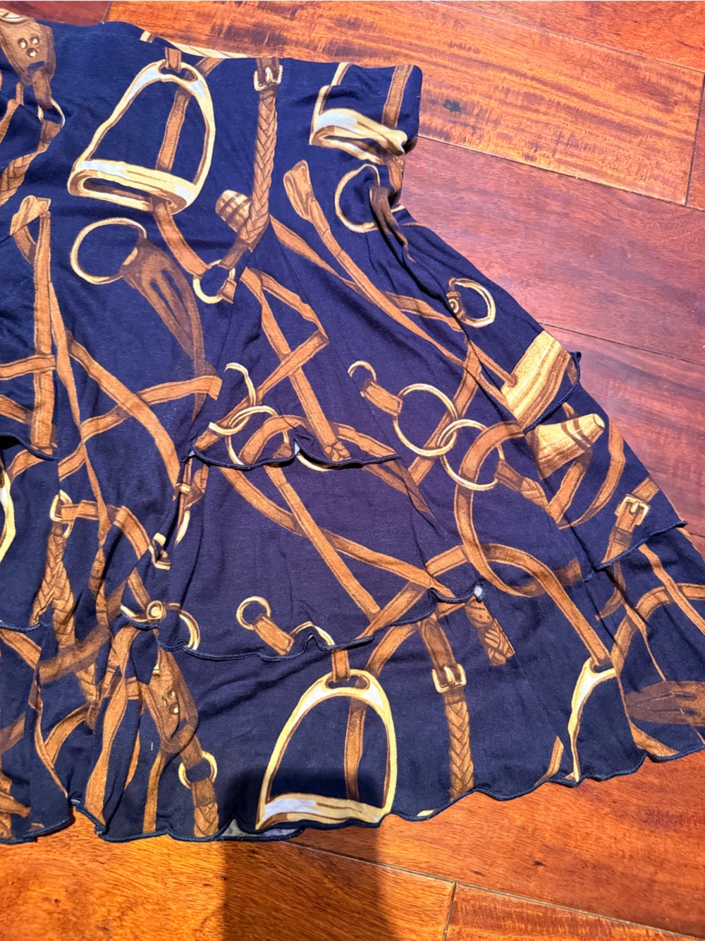 Vintage Ralph Lauren Navy Midi Skirt with Gold Equestrian Print - Picture 5 of 7